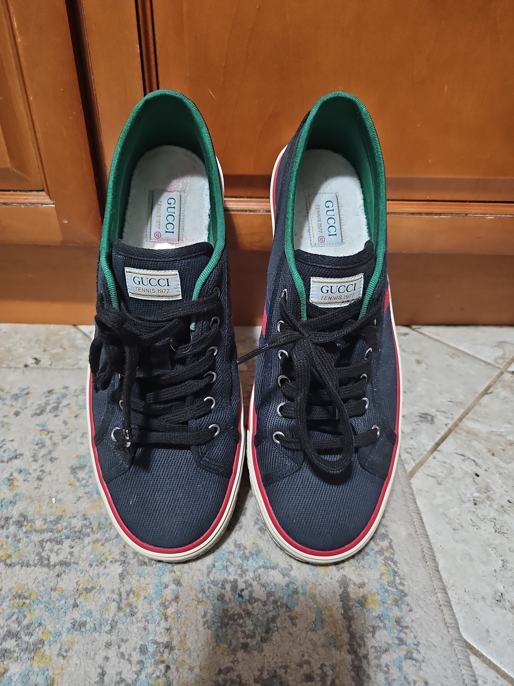 Gucci Men’s Black Tennis Sneakers with Green Trim
